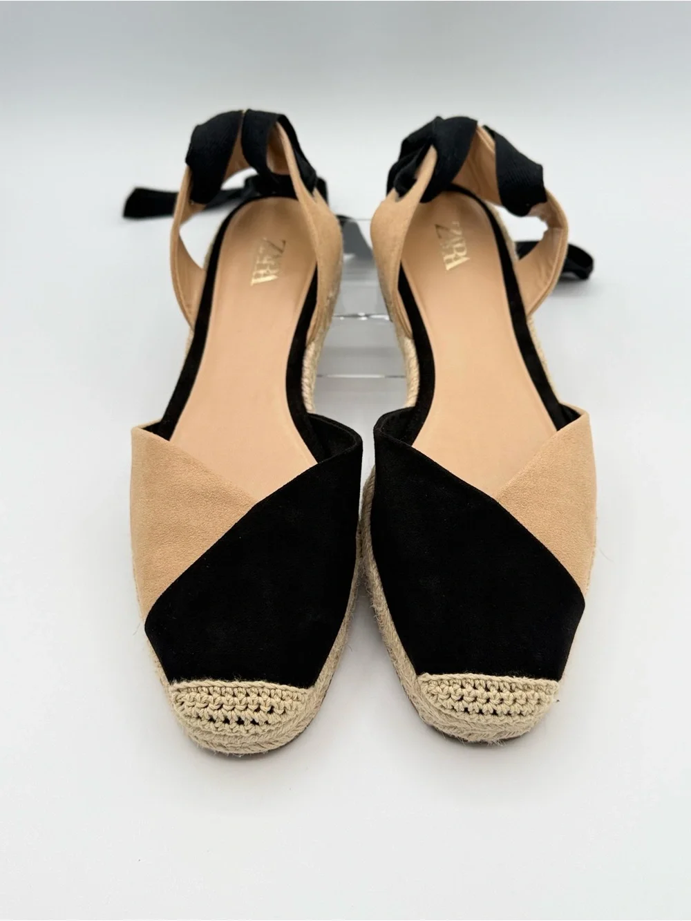 ZARA Women's Two-Tone Black Beige Suede Lace Up Espadrilles Size 9 - Picture 5 of 10